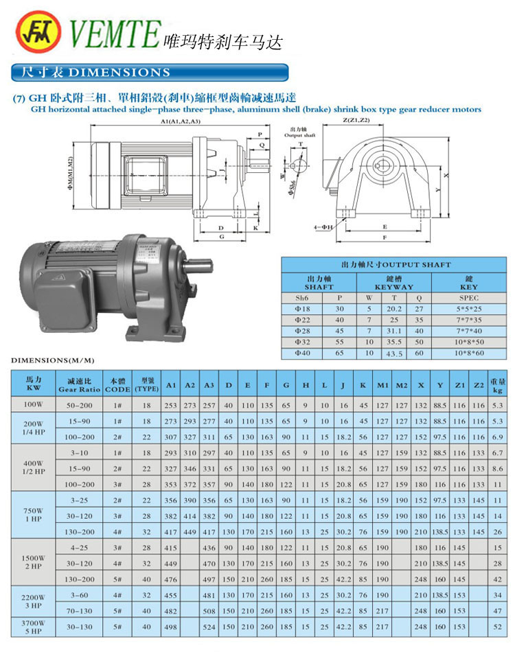 GH臥式三項(xiàng)。單項(xiàng)縮框型剎車減速馬達(dá)